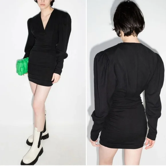 Isabel Marant Black Robe Stella Dress Bodycon Bishop Sleeve Bubble Hem 6 NWT - Picture 8 of 8